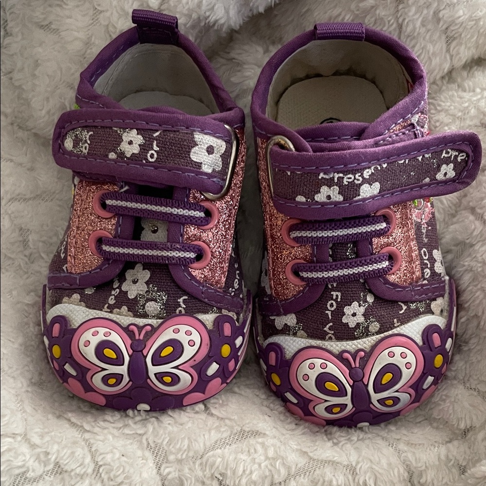 Chulis Butterfly Purple Floral Kids Shoes Sz 18/2